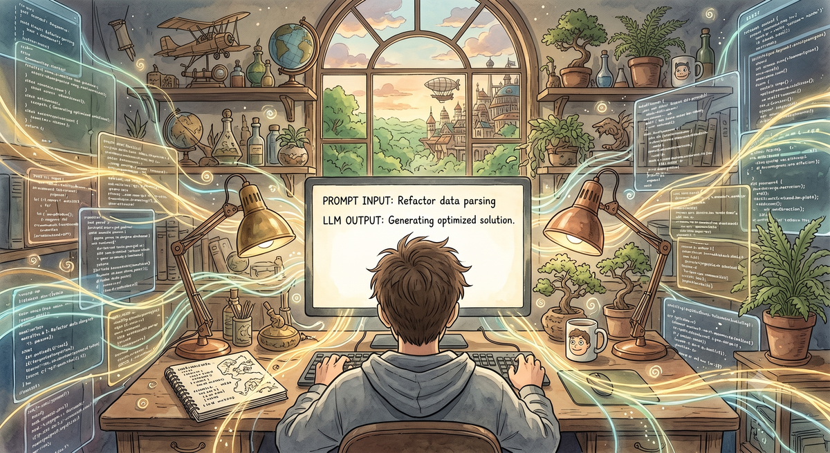Person using AI Agent for work in fantasy setting 🕶️